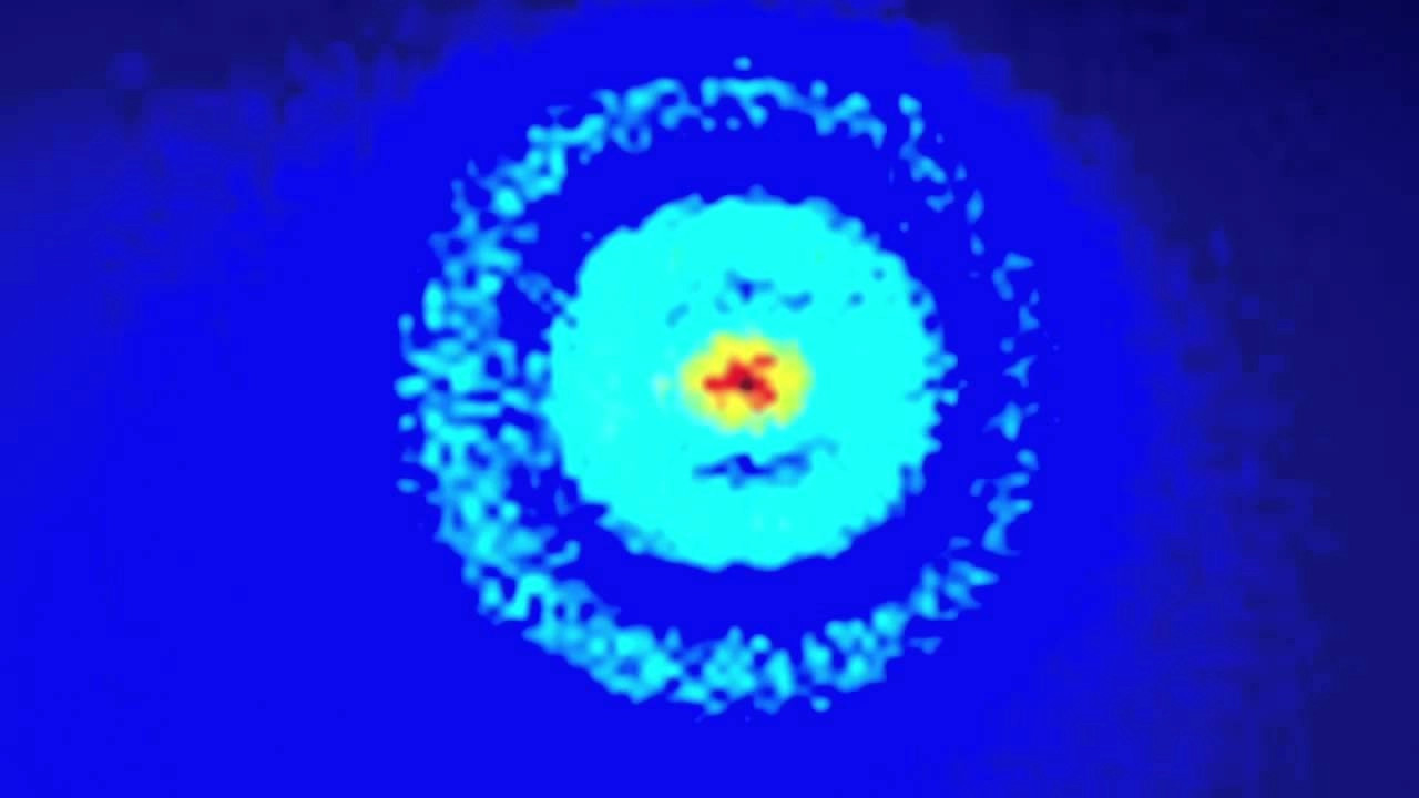 This extraordinary experiment yielded a photo of the closest approximation of the wave function of an electron in a hydrogen atom we have to date. It was made by the Polish physicist Aneta Sylwia Stodolna et al. (Source: Stodolna AS et al. (2013) “Hydrogen Atoms Under Magnification: Direct Observation of the Nodal Structure of Stark States,” Physical Review Letters, 110(21), pp. 213001–213001.)