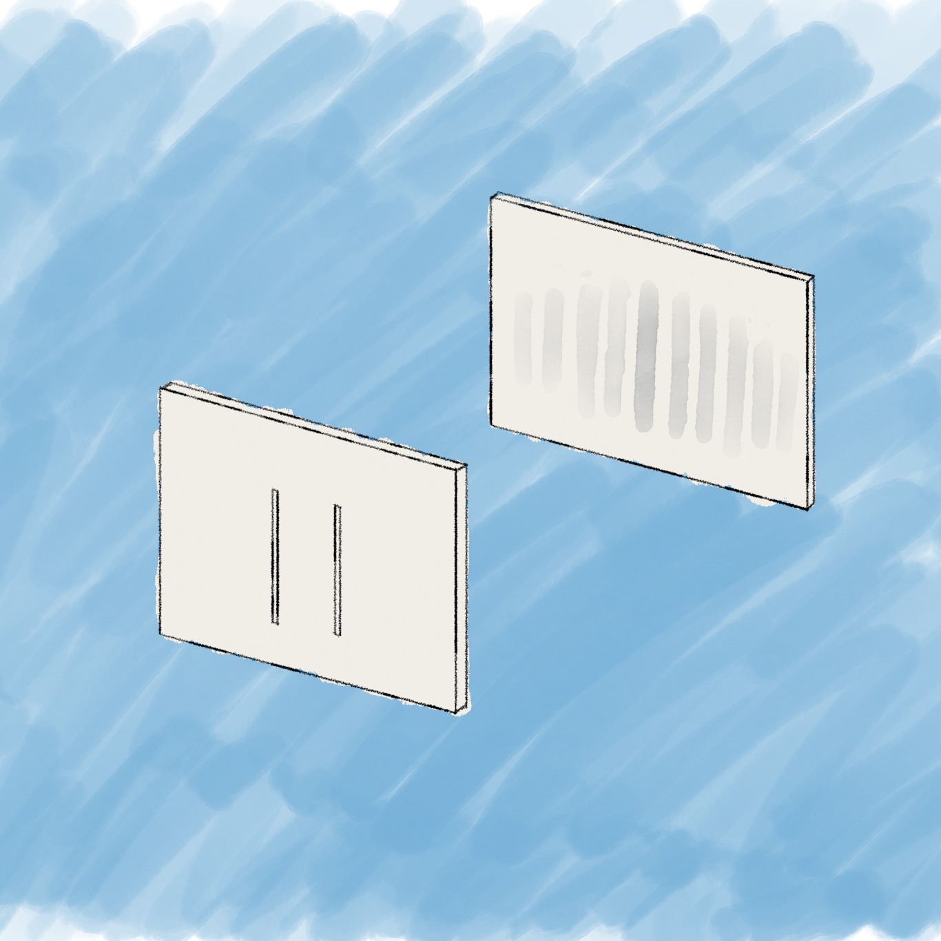 Figure 7. The double-slit set-up with the typical pattern on the second screen when waves have gone through