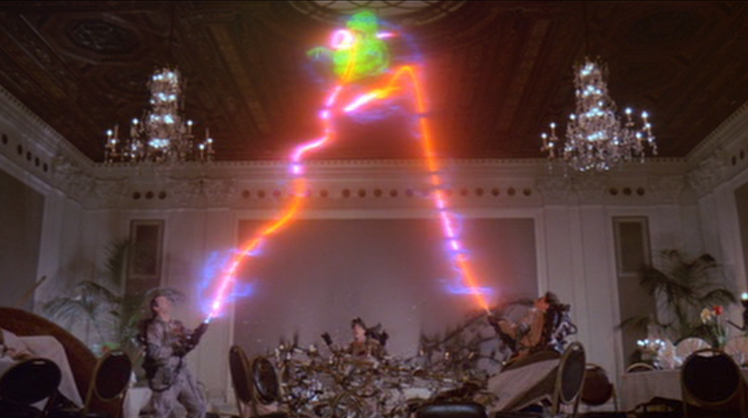 Energy isn’t an ephemeral substance. In this scene from Ghostbusters, the streams are proton beams from particle accelerators, not beams of pure energy.